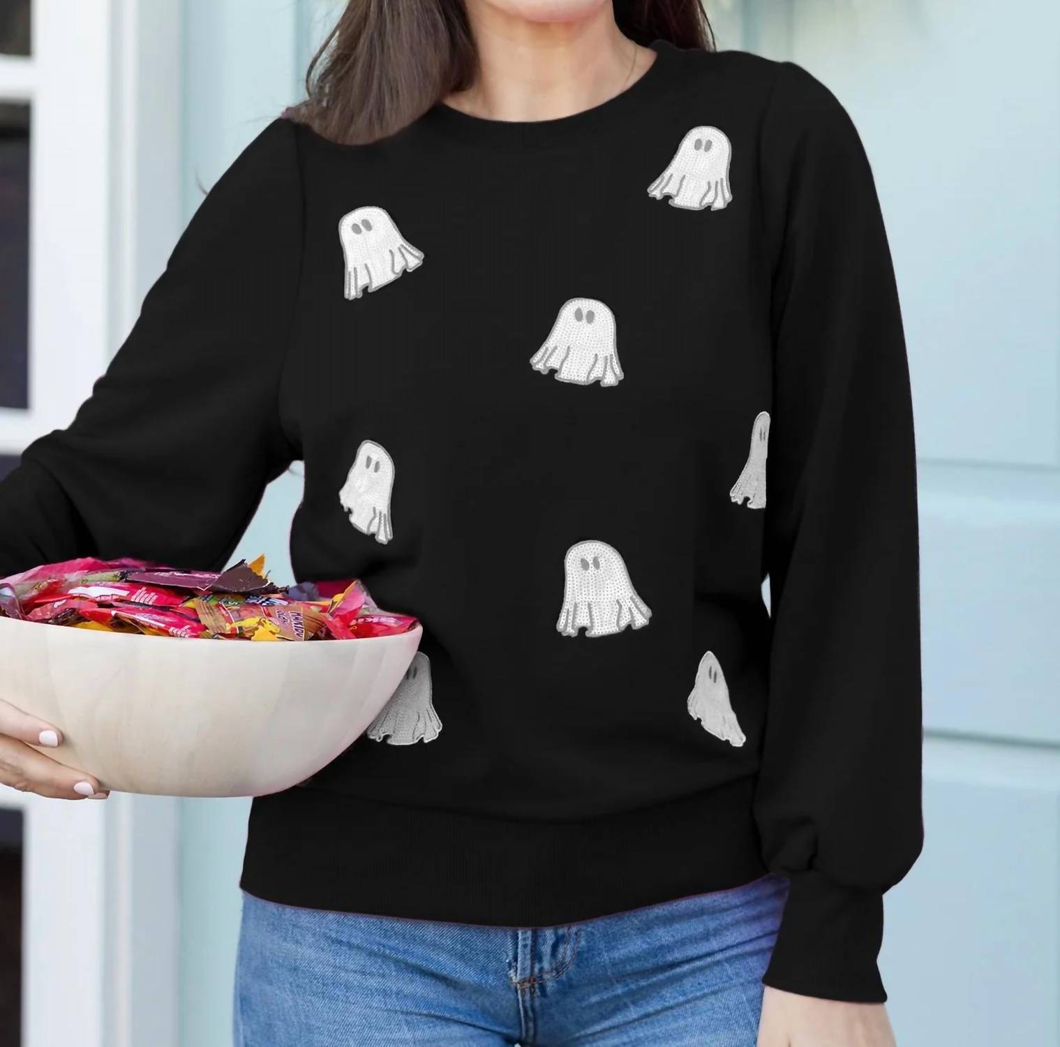 Mary Square - Shelby Sequin Ghosts Embellished Sweatshirt