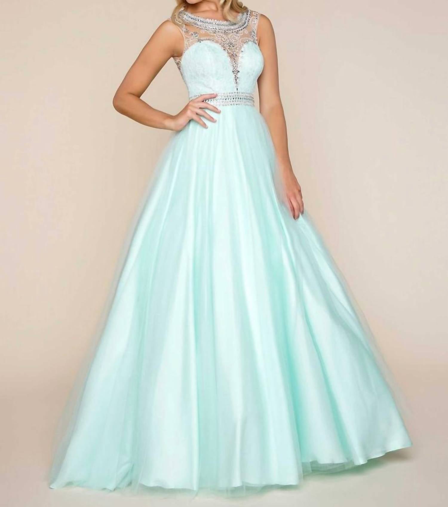 Mac Duggal - SCOOP NECK BEADED BALL GOWN
