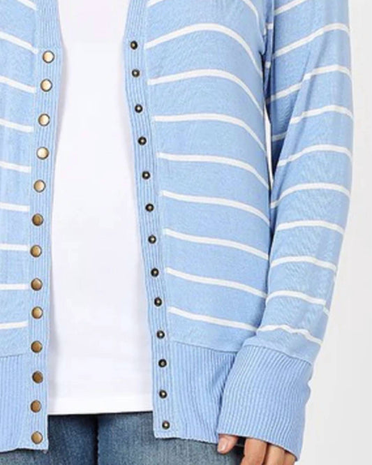 Zenana - Striped Snap Full Sleeve Cardigan