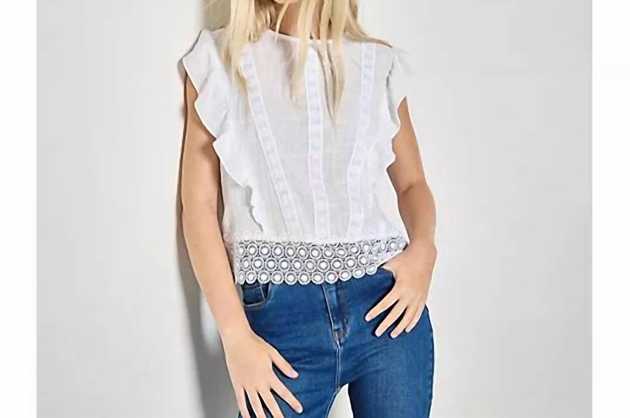 Apricot - Lace Trim Frill Edge Top