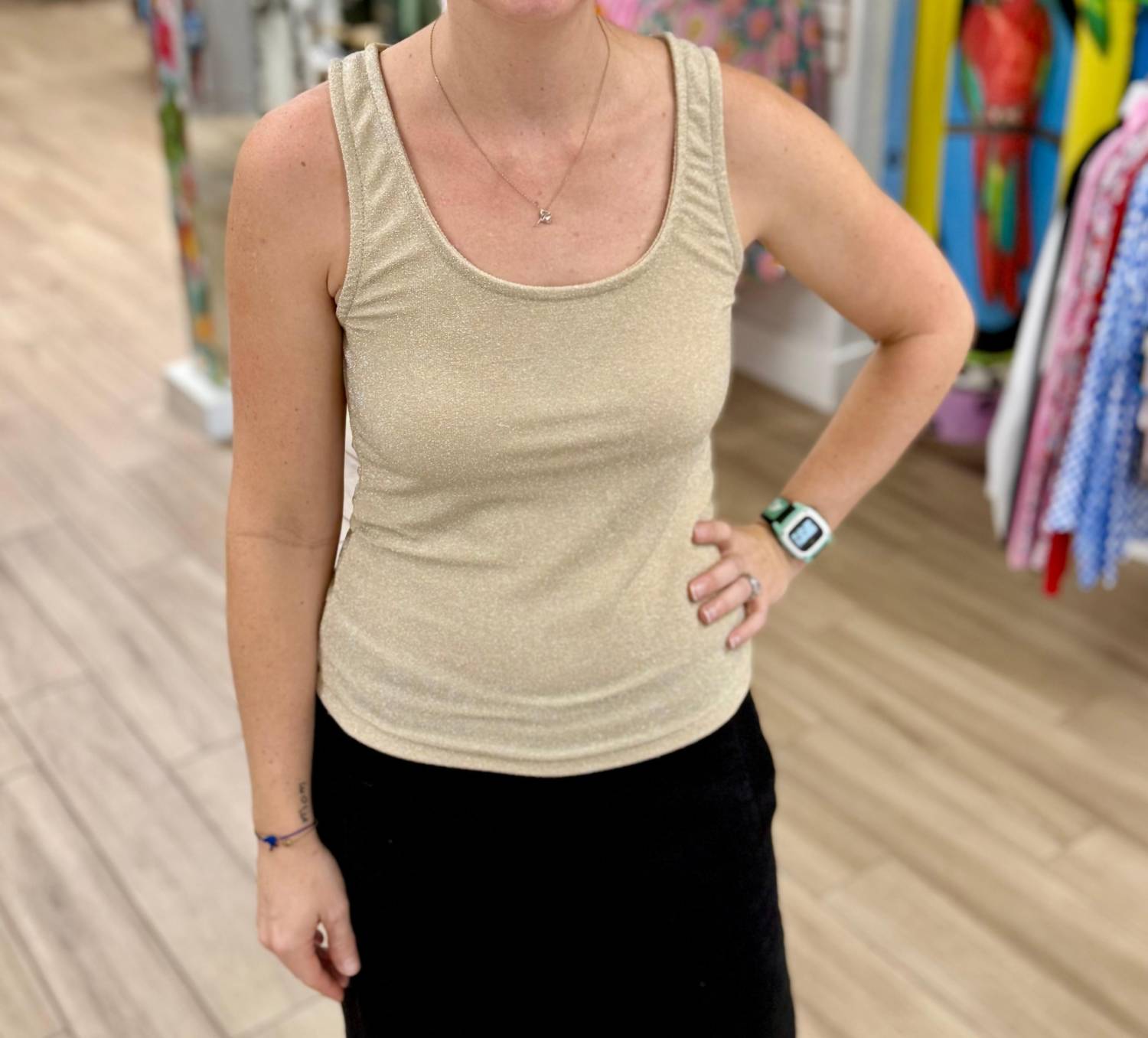 M made in Italy Shimmer Tank Top in italy shimmer tank top in beige - women's tank top