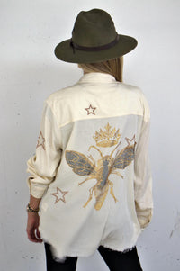 Queen Bee in Gold Embroidered Shirt