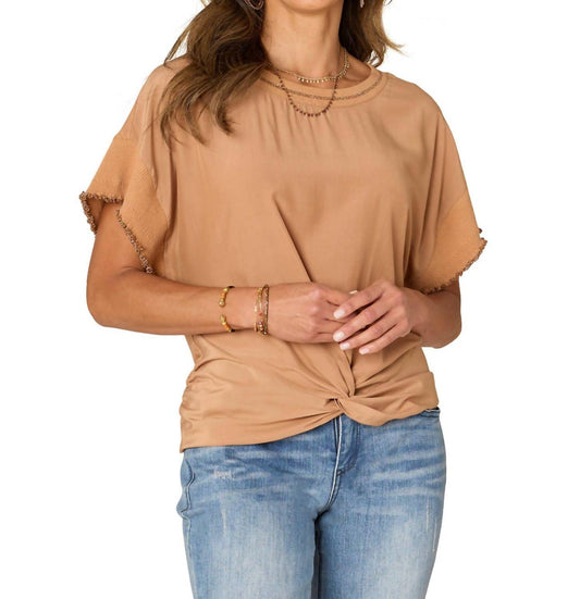 Democracy - Extended Short Sleeve Round Neck Woven Top