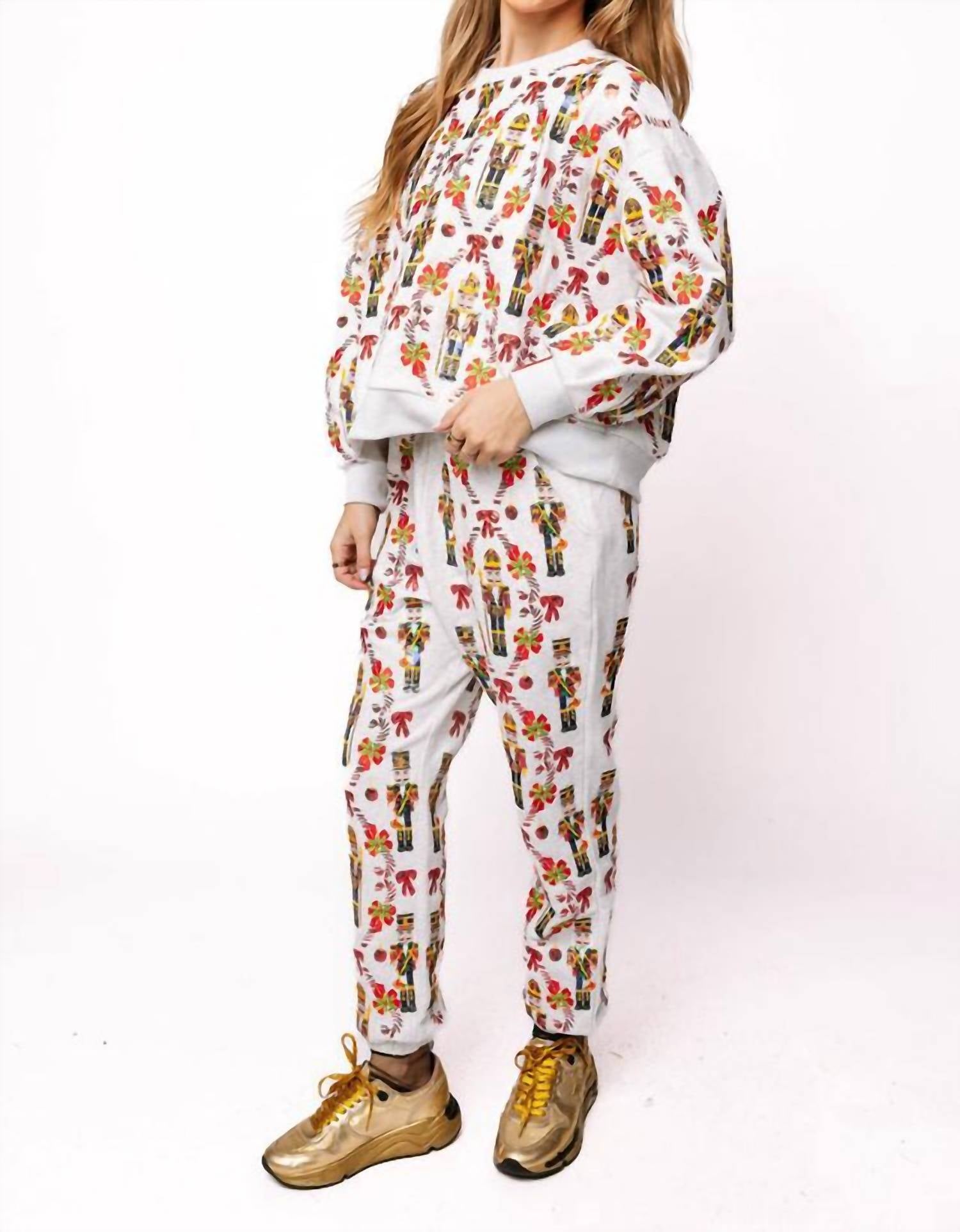 QUEEN OF SPARKLES Nutcracker And Candy Cane Pants in grey - women's pants - alternate view