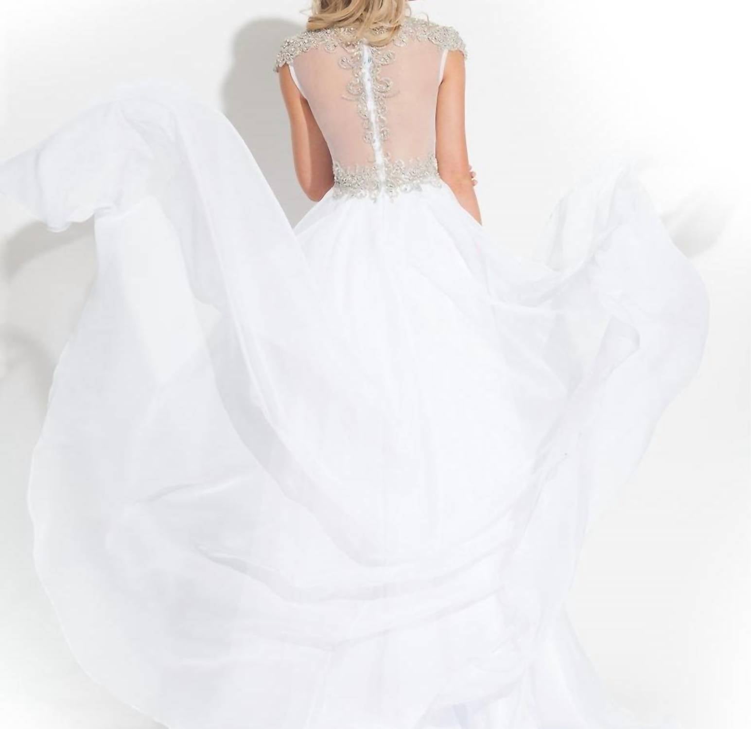 Rachel Allan - Beaded High Mesh Neck Chiffon Prom Gown