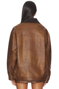 Show Me Your Mumu Maverick Bomber Jacket in chestnut brown - women's jacket - detail view