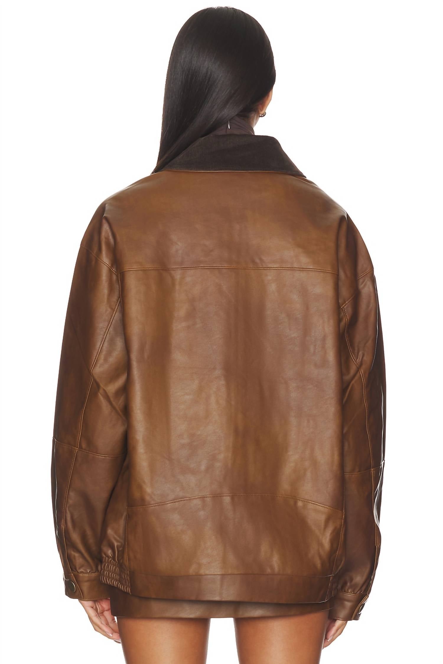 Show Me Your Mumu Maverick Bomber Jacket in chestnut brown - women's jacket - detail view