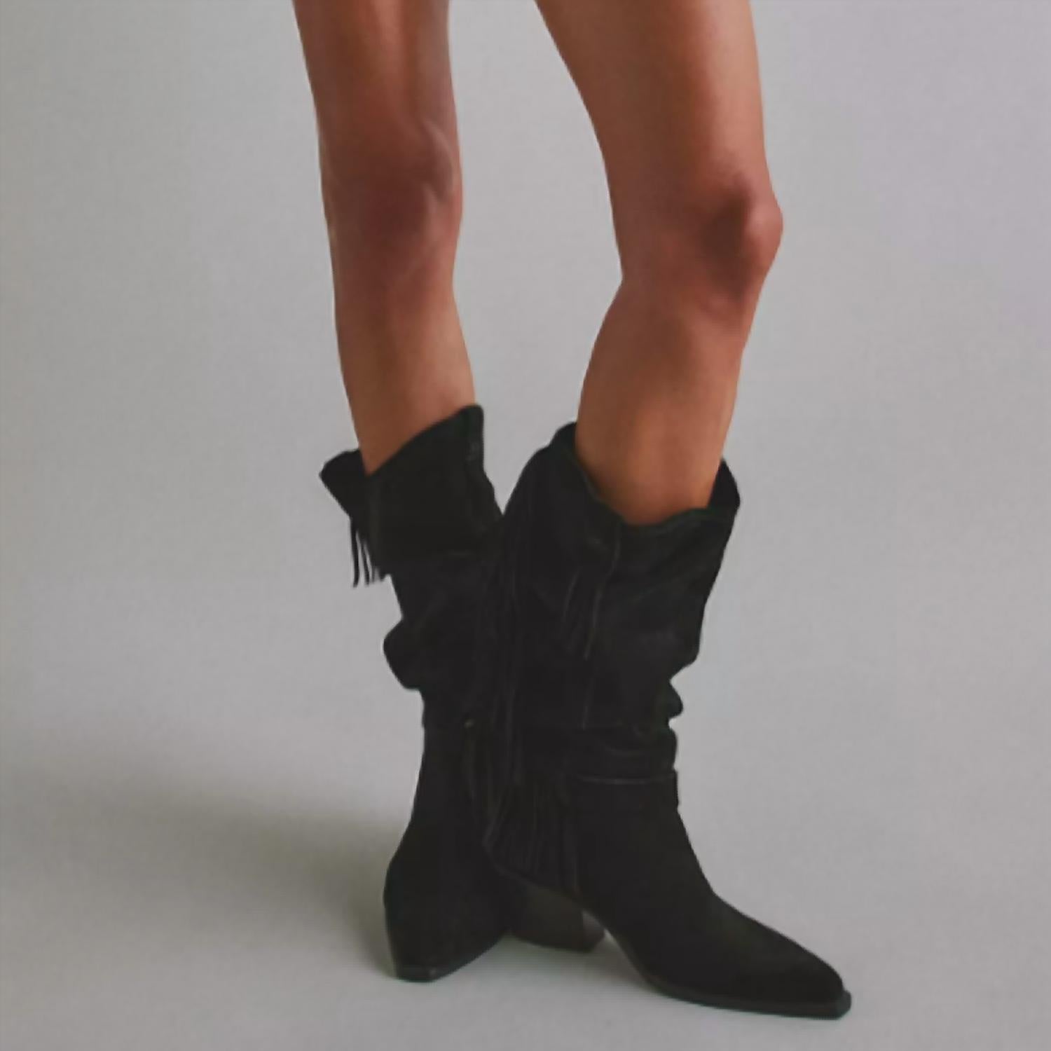 Free People Women's Faith Fringe Western Boots in black suede - women's shoe - alternate view