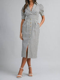 MABLE Bianca Dress in blue stripe - women's dress - alternate view