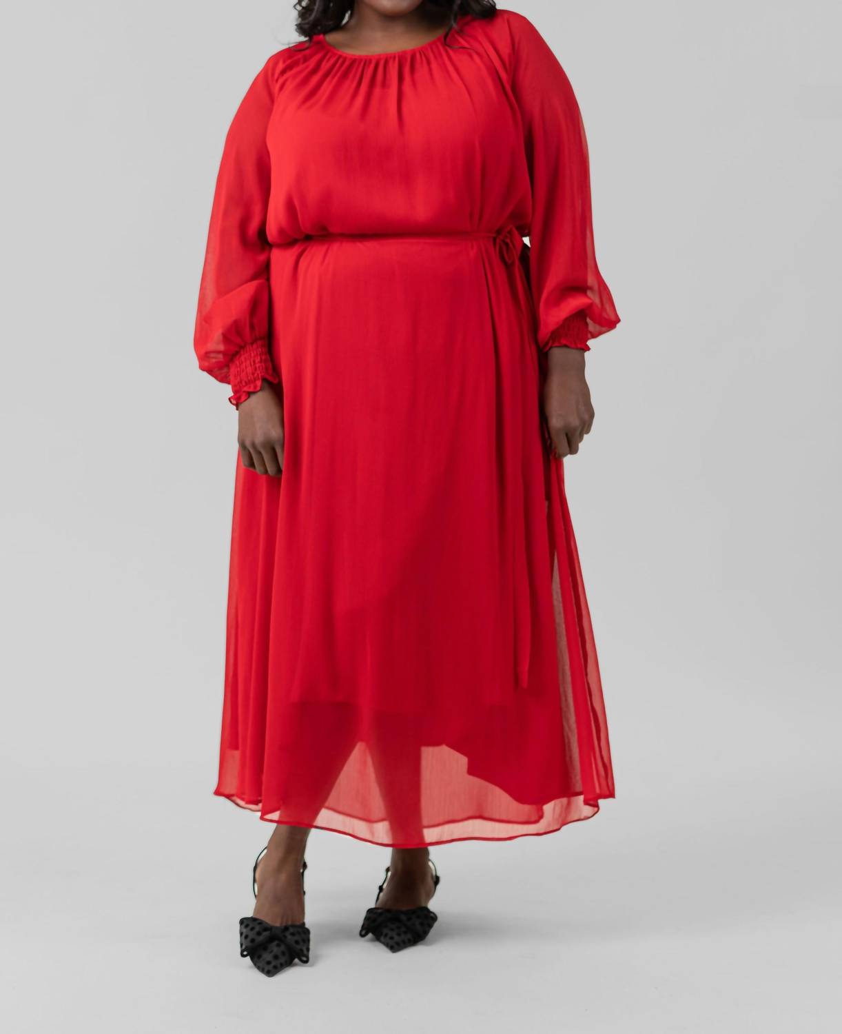Mat Fashion - Long Sleeve Georgette Dress - Plus