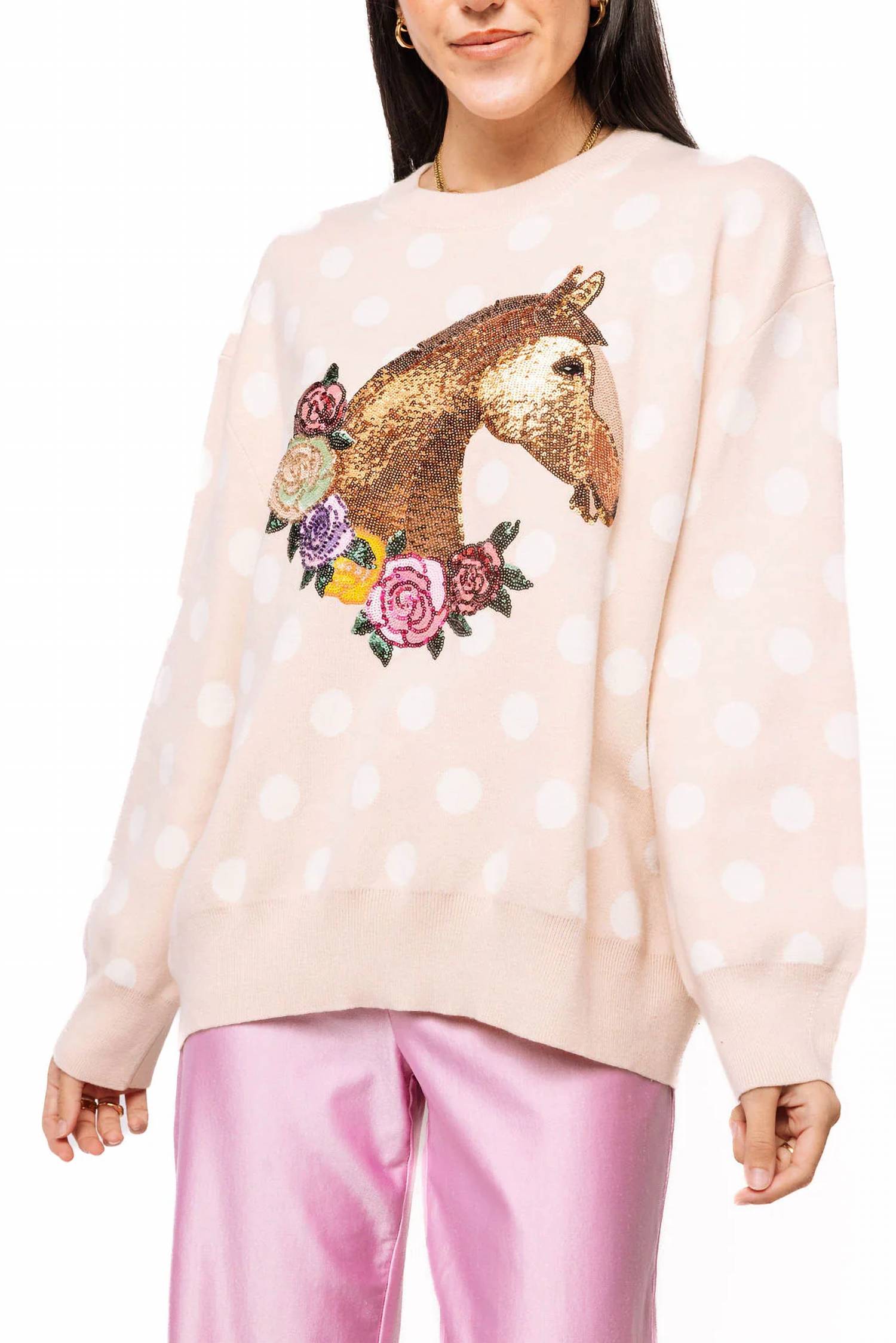 Queen Of Sparkles - Polka Dot Horse & Rose Wreath Sweater