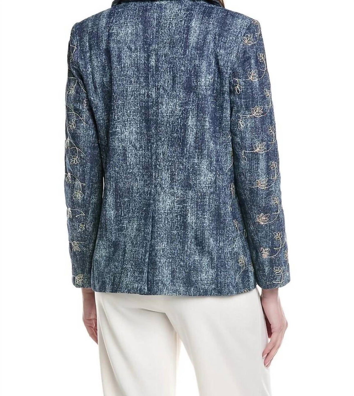 Gracia - Flower Embroidered Denim Blazer
