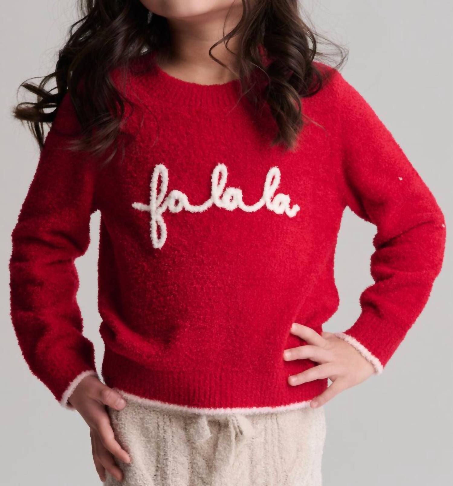 BAREFOOT DREAMS Toddler Fa La La Pullover in holly red - kids' sweater