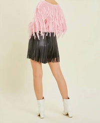 Baevely by Wellmade Fringe Cropped Sweater in pink - women's sweater - alternate view