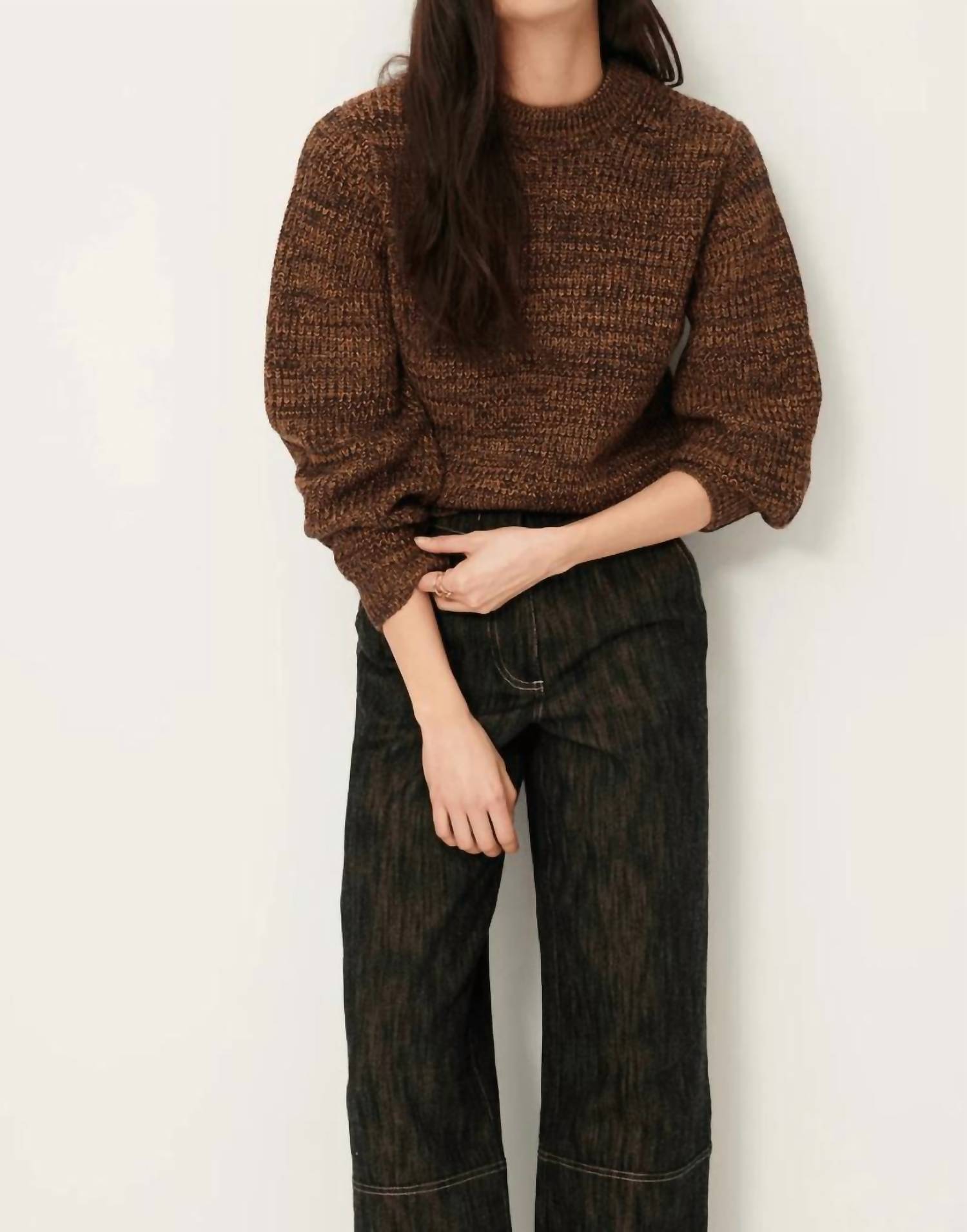 Sessun Wadden Balloon Sleeves Jumper in kakiwood - women's long sleeve top - detail view