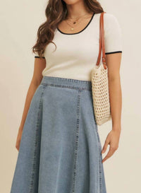 In February - Contrast Edge Scoop Neck Rib Sweater Top