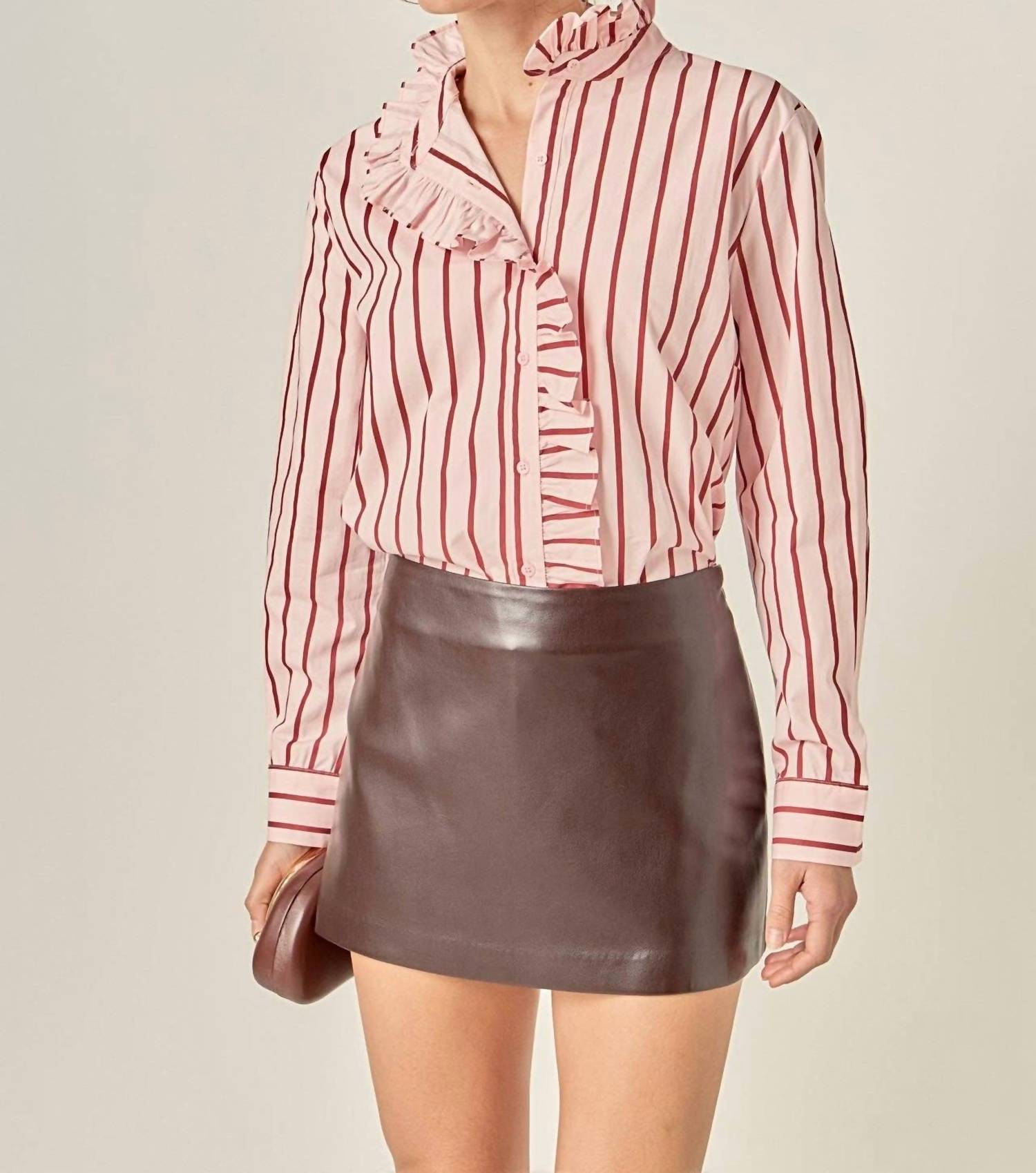 English Factory - Ruffled Stripe Button-Up Shirt