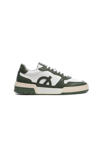 Loci Unisex Atom Panelled Faux Leather Sneakers in white green cream - women's sneaker