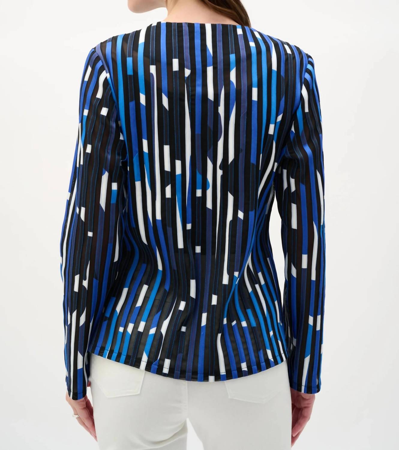 Joseph Ribkoff - Mesh And Satin Geometric Print Fitted Jacket Style