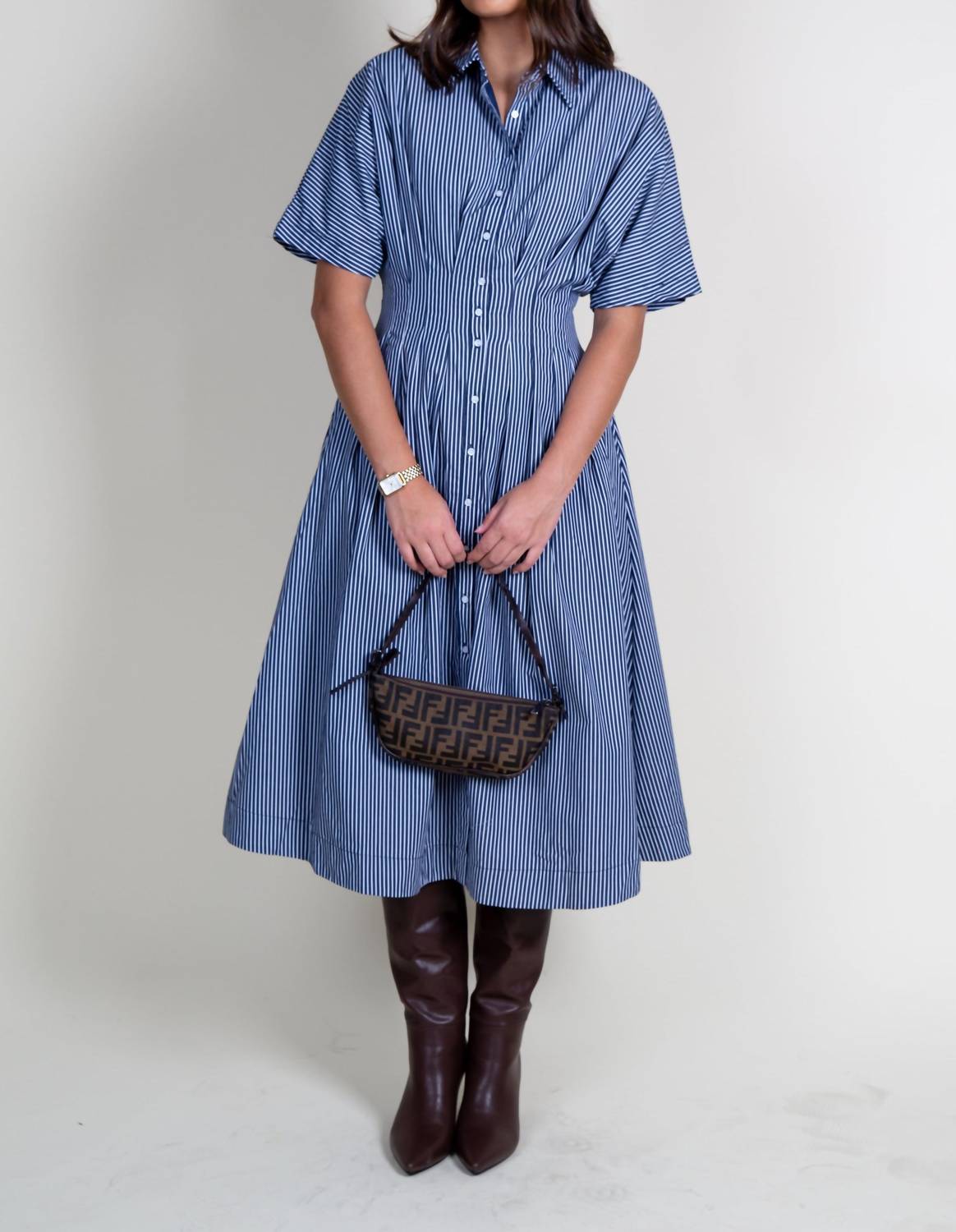 Aureum - Lori Striped Button Midi Dress