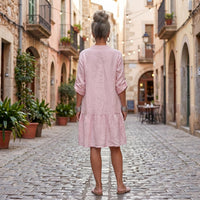 Made in Italy Tiered Linen Dress in italy tiered linen dress in pink - women's dress - detail view