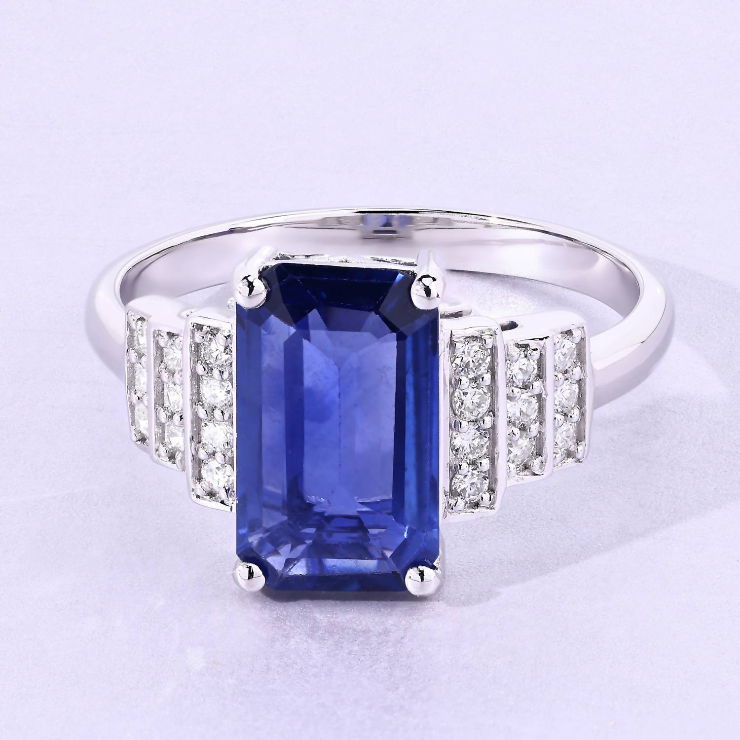 Diana M Jewels Women's Octagon Natural Sapphire Fashion Ring (2.55 Ct) - Signature in 18k white gold - women's jewelry - detail view