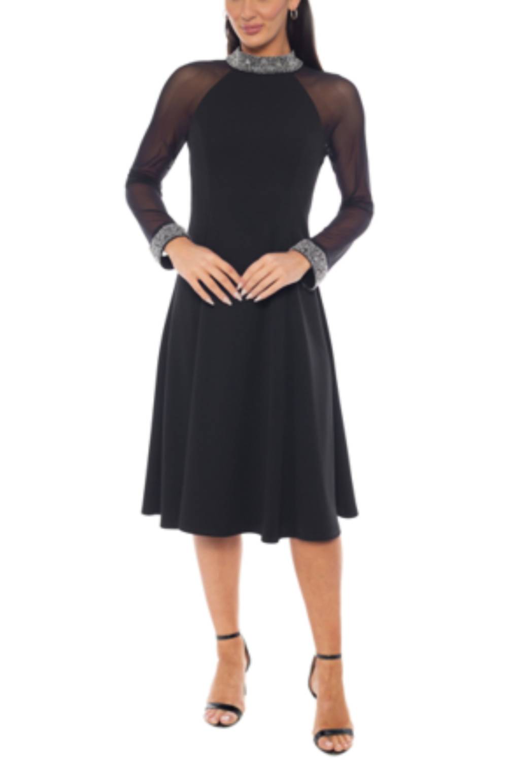 Oleg Cassini - Women's Embellished High Mock Neckline Dress