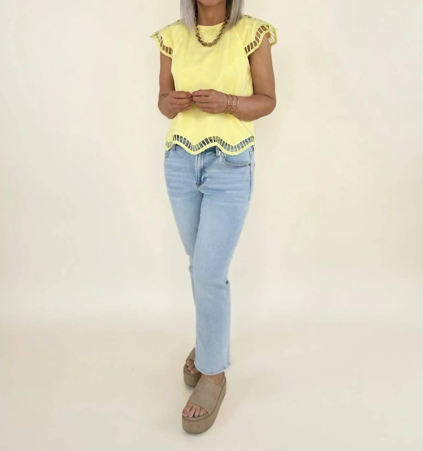 &Merci - Zuri Embroidered Cut-Out Sleeve Top