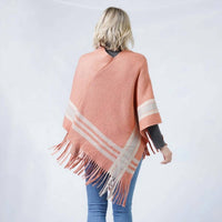 Judson & Co. - Knit Poncho With Contrast Detail And Tassel Fringe