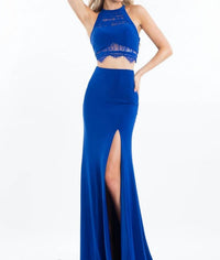 Rachel Allan - Two-piece Jersey Gown With Lace Trims