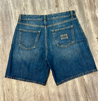 Miu Miu - Pre-Loved Women's Denim Fly And Logo On Right Back Pocket Shorts