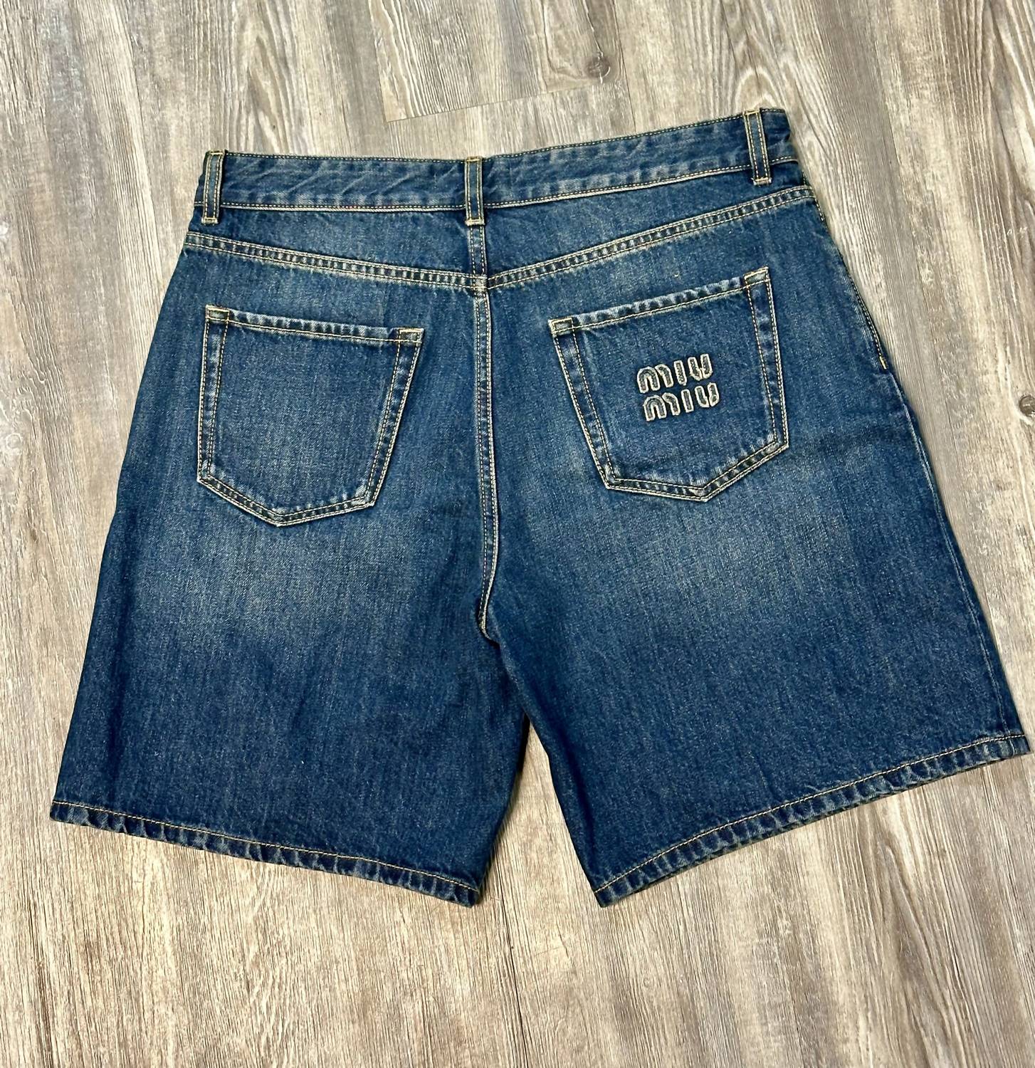 Miu Miu - Pre-Loved Women's Denim Fly And Logo On Right Back Pocket Shorts