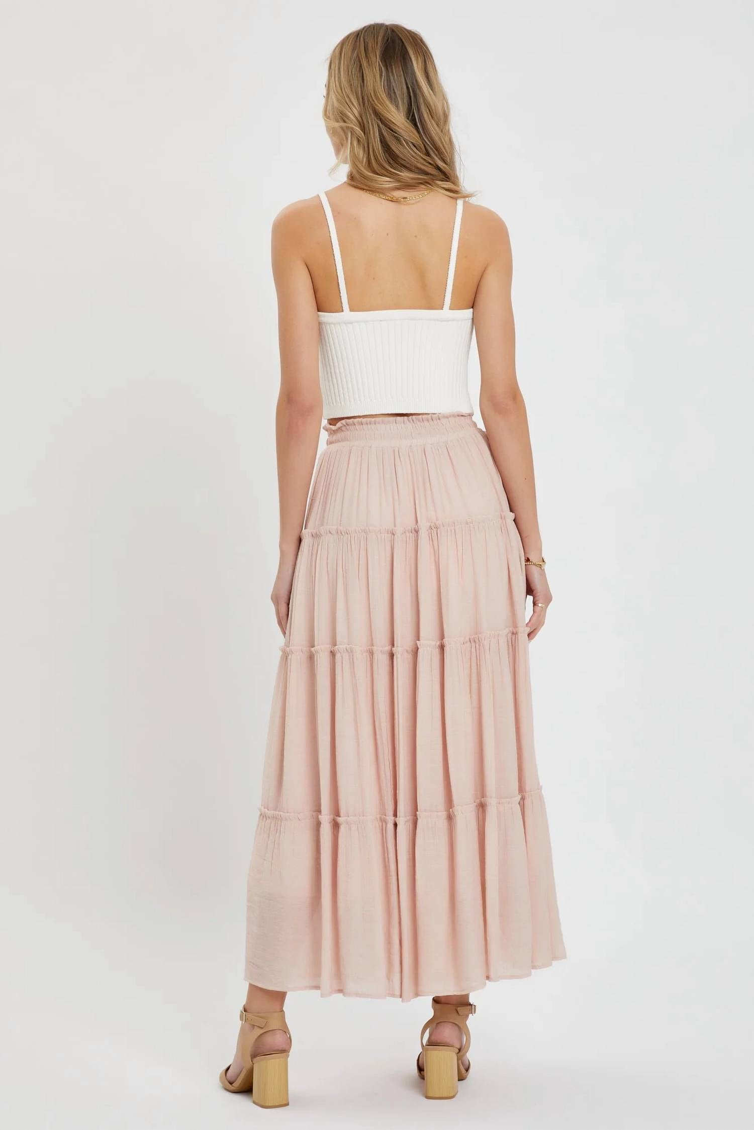 Sweet Lovely By Jen - Casual Pull On Elastic Waist Tiered Maxi Skirt