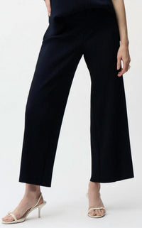 Joseph Ribkoff Pleated Scuba Crepe Wide Leg Pant in midnight blue - women's pants - detail view