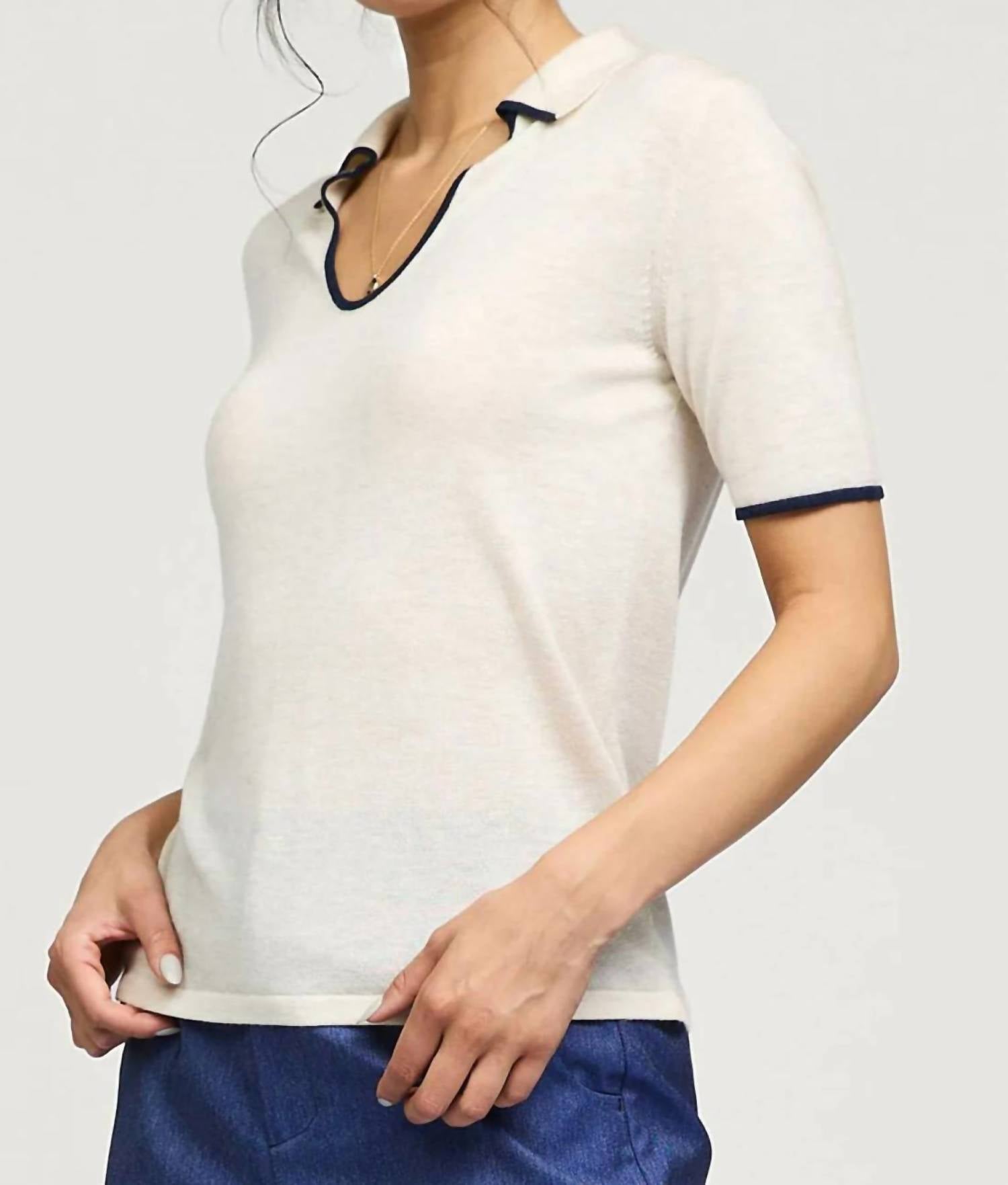 Current Air - U-shape Polo Short Sleeve Knit Top