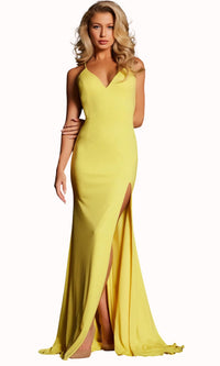 Jovani - Strappy-back Long Jersey Prom Dress