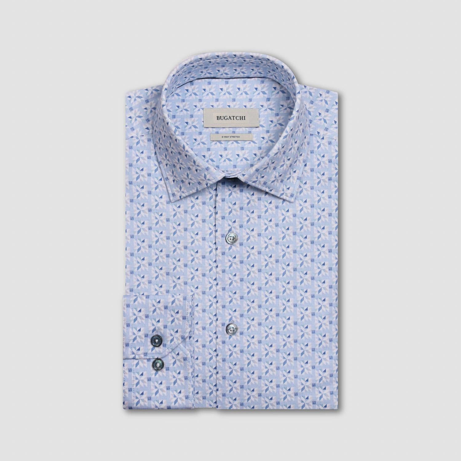 Bugatchi Uomo Mosaic Tiles 8 Way Stretch Shirt in sky - men's shirt - view 5
