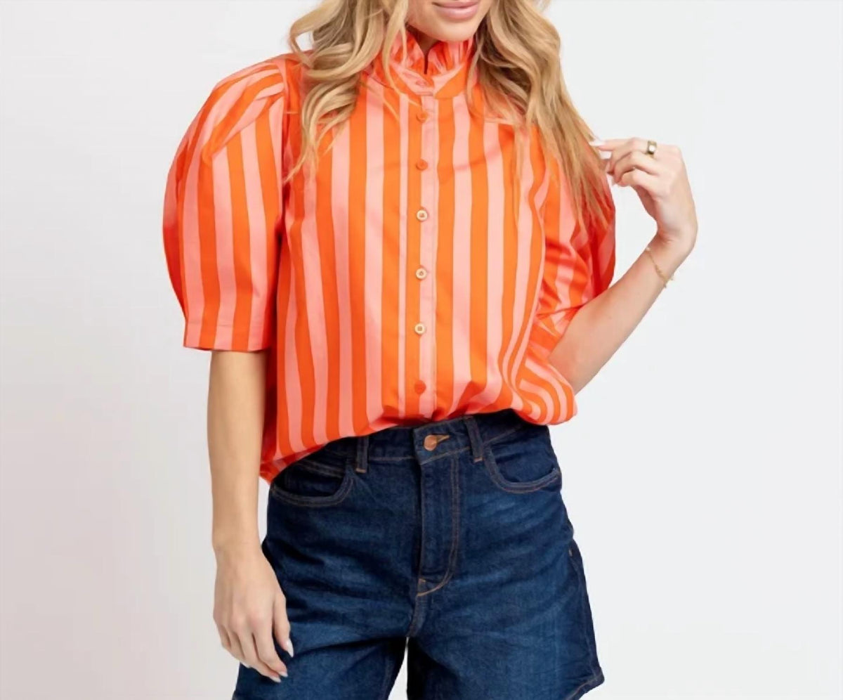 Karlie - Stripe Button Up Ruffle Top