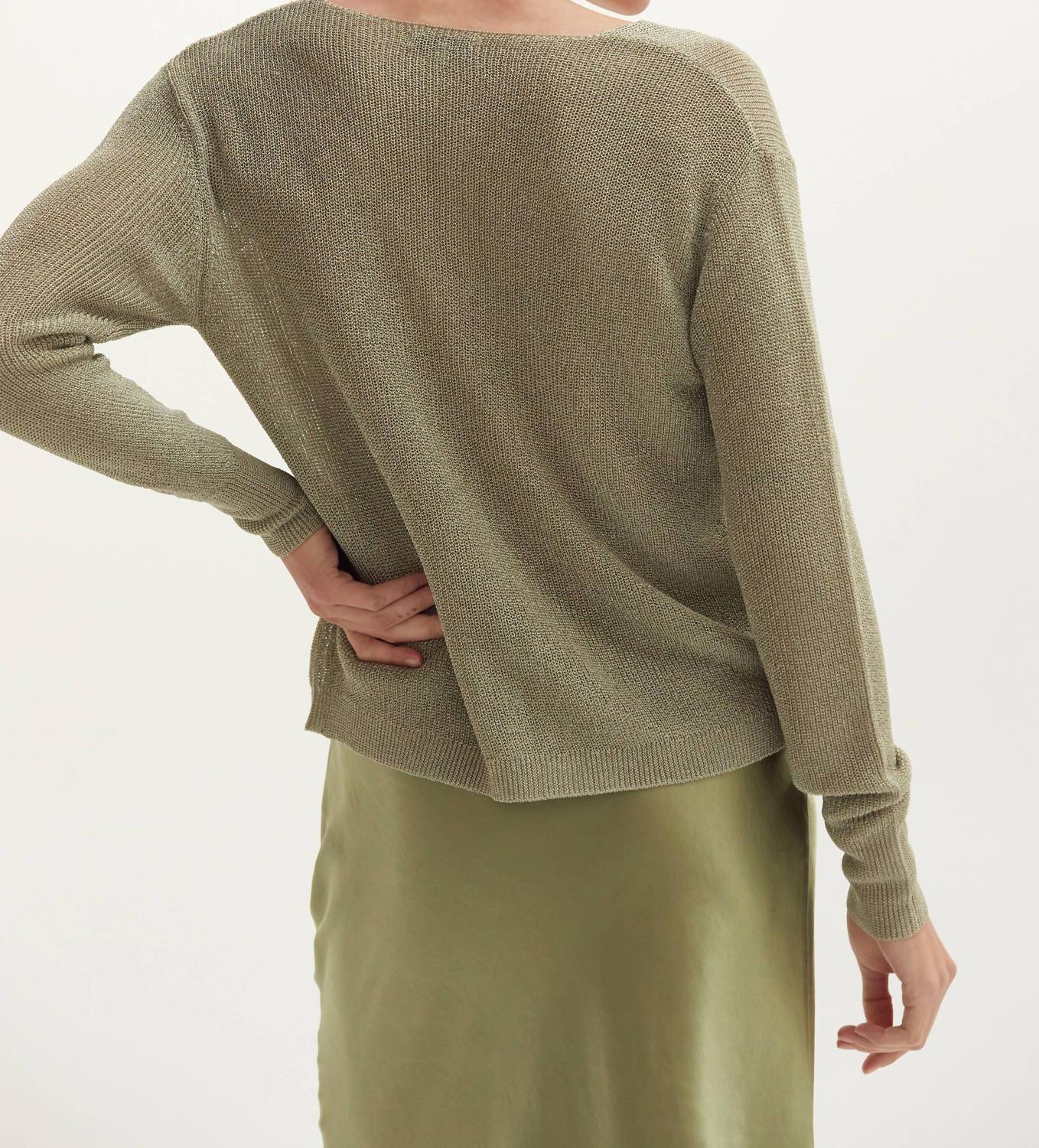 CRESCENT Joelene Shimmer Sweater Top in eucalyptus - women's sweater - alternate view