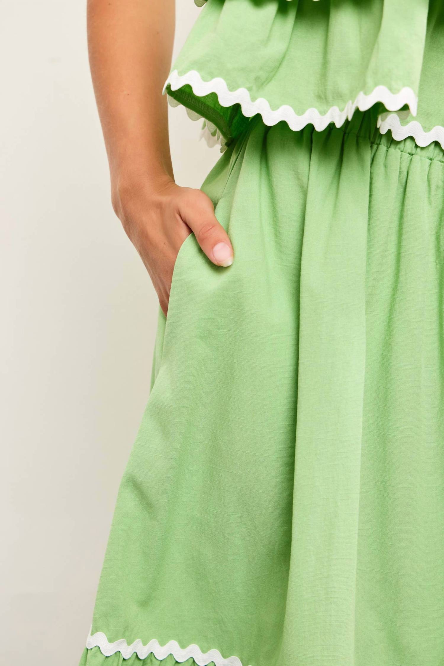 Mustard Seed - Lime Ric Rac Midi Skirt