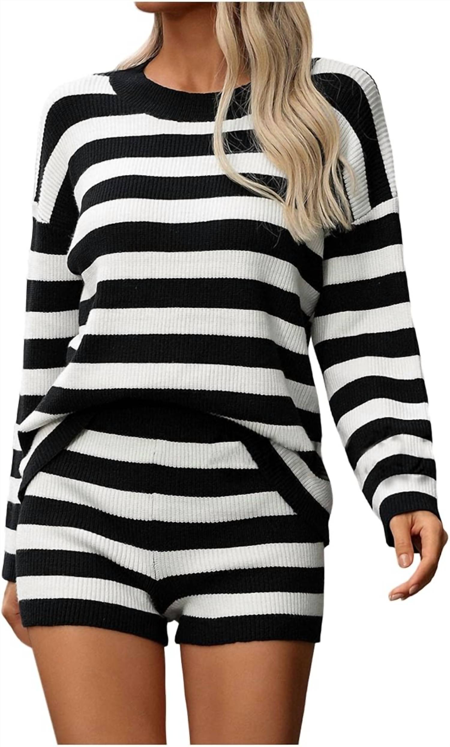 Miss Sparkling - Long Sleeve Striped Knit Set