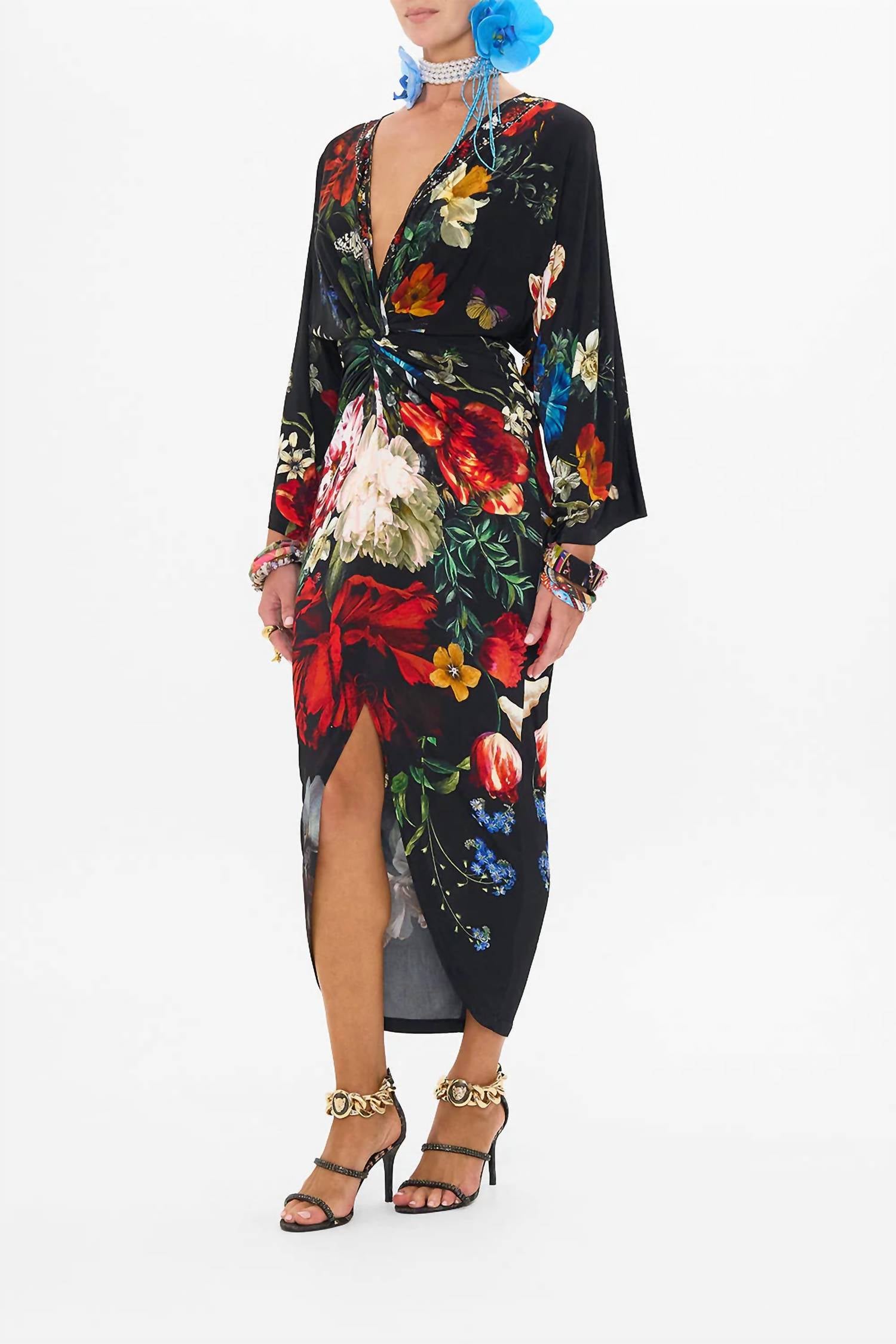 Camilla - Long Split Front Twist Dress