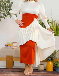 Karen T Design Two-tone Long Sleeve Maxi Dress in brown - women's dress - view 5
