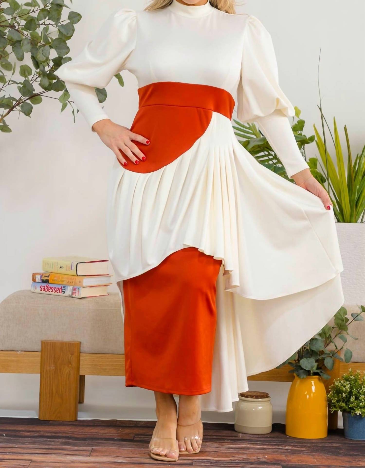 Karen T Design Two-tone Long Sleeve Maxi Dress in brown - women's dress - view 5