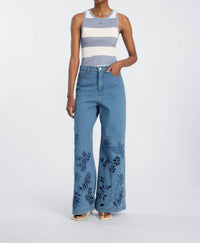 MUNTHE Floral Cotton Wide Leg Jeans in blue - women's jeans