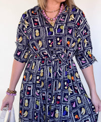 Karlie Italian Fruit Shirt Dress in blue multi - women's dress - alternate view