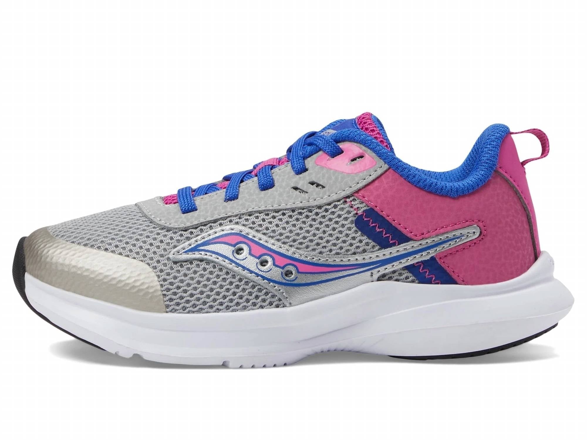 SAUCONY Girl's Axon 3 Shoe in grey fuchsia - kids' sneaker - detail view