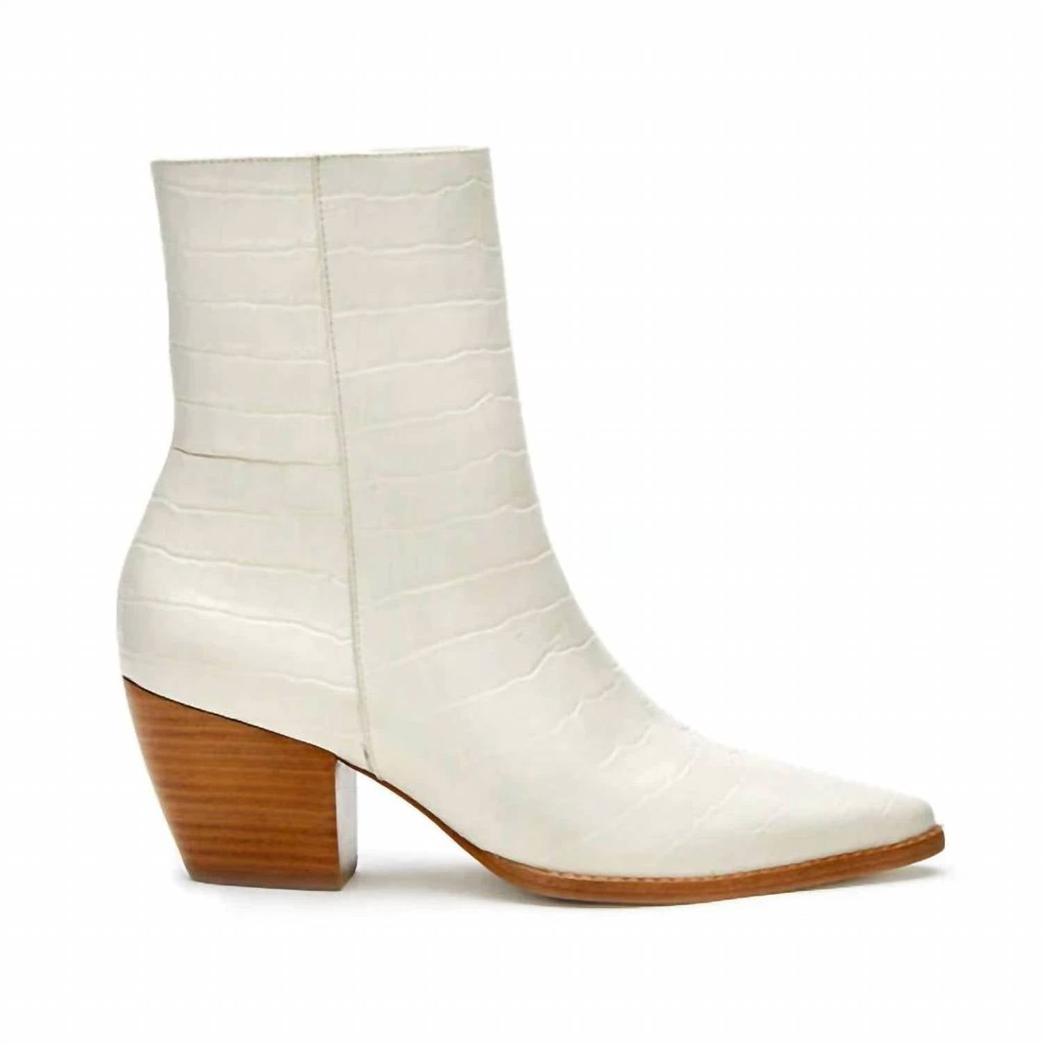 Matisse Women's Spade Booties in white croc vegan leather - women's shoe - detail view