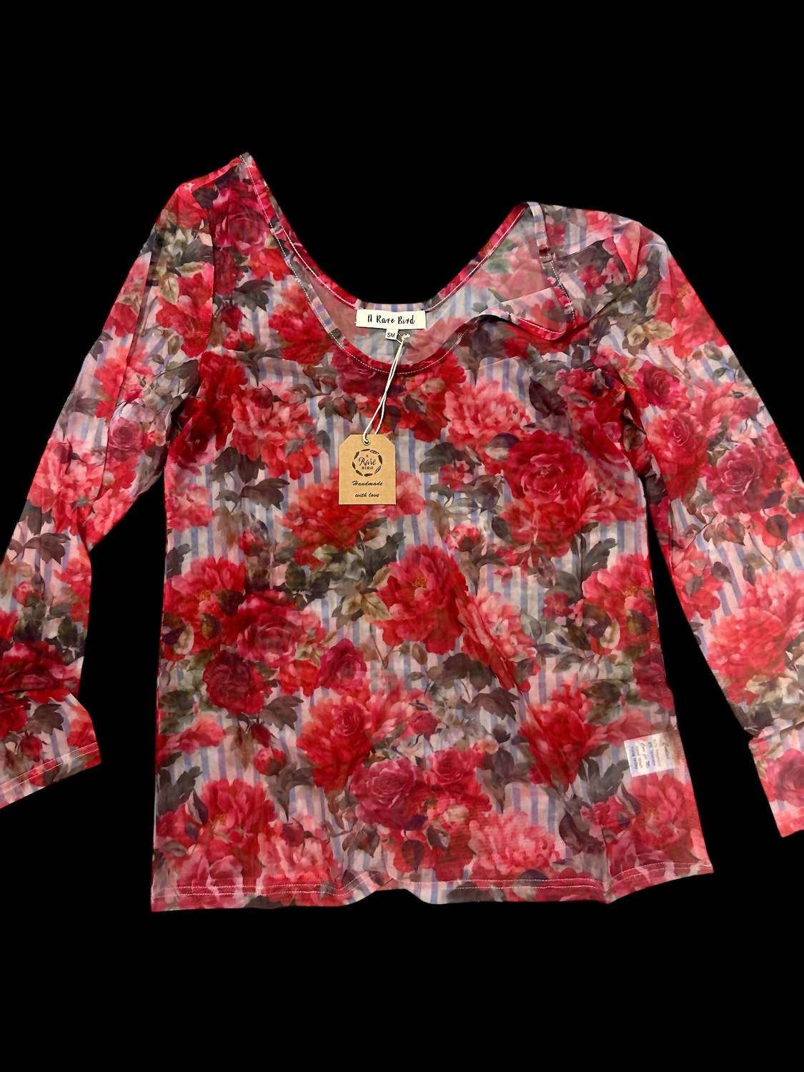 A Rare Bird - Women's Stripes And Roses Mesh Top