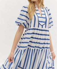 entro Claire Midi Dress in blue - women's dress - detail view